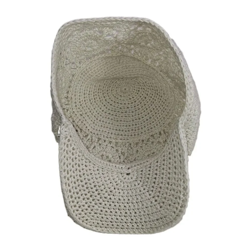 Crocheted Baseball Hat Cap Handmade Boho Romantic Feminine Cream Summer